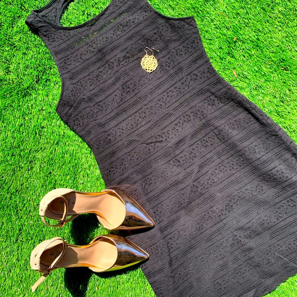 Jack black dress with lace overlay and cut out in the back